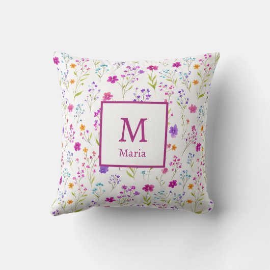 Personalized Monogram - Elegant Modern Floral  クッション (裏面)