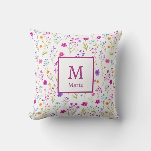 Personalized Monogram - Elegant Modern Floral  クッション (正面)