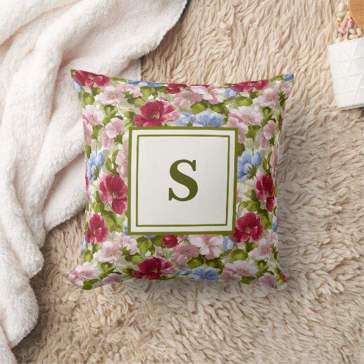Personalized Monogram – Elegant Modern Floral クッション (ブランケット)