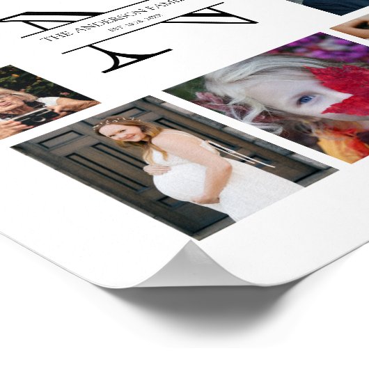 Personalized Monogram Family 10 Photo Collage ポスター (角)