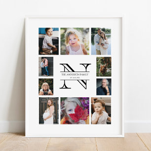 Personalized Monogram Family 10 Photo Collage ポスター