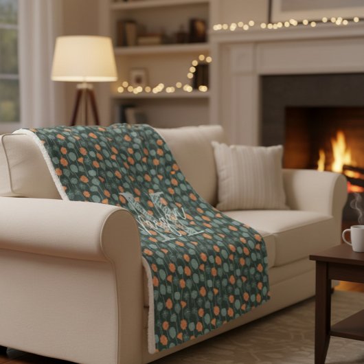 Personalized Monogram Floral Doodle Fleece Blanket シェルパブランケット