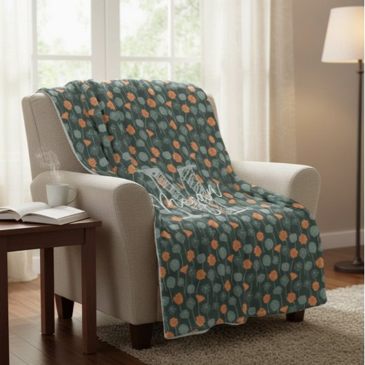Personalized Monogram Floral Doodle Fleece Blanket フリースブランケット