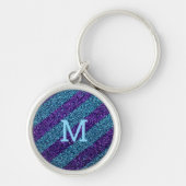 Personalized monogram glitter purple &blue キーホルダー (正面)