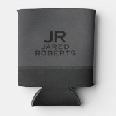Personalized Monogram Gray & Black Leather 缶クーラー (正面)