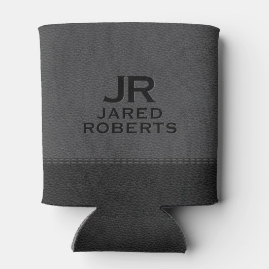 Personalized Monogram Gray & Black Leather 缶クーラー (裏面)