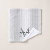 Personalized Monogram Gray & White Stripes バスタオルセット (ウォッシュタオル)