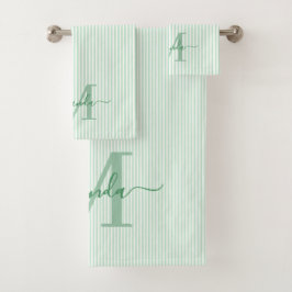 Personalized Monogram Green & White Stripes バスタオルセット