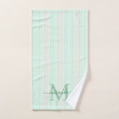 Personalized Monogram Green & White Stripes バスタオルセット (ハンドタオル)