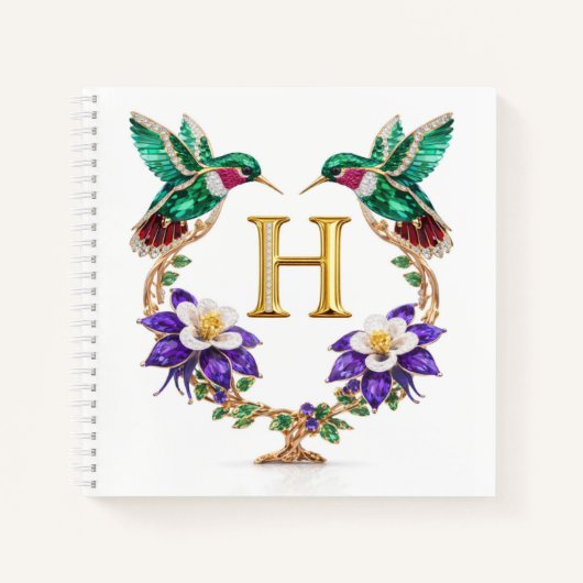 Personalized Monogram H Jeweled Hummingbird Gift ノートブック (正面)