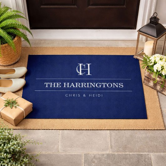 Personalized Monogram Housewarming Gift Navy Blue ドアマット