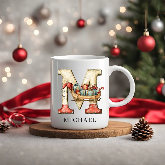 Personalized Monogram Initial M Christmas Holiday コーヒーマグカップ
