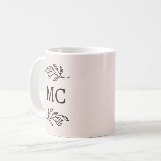 Personalized Monogram Initials Botanical Blush コーヒーマグカップ (正面左)