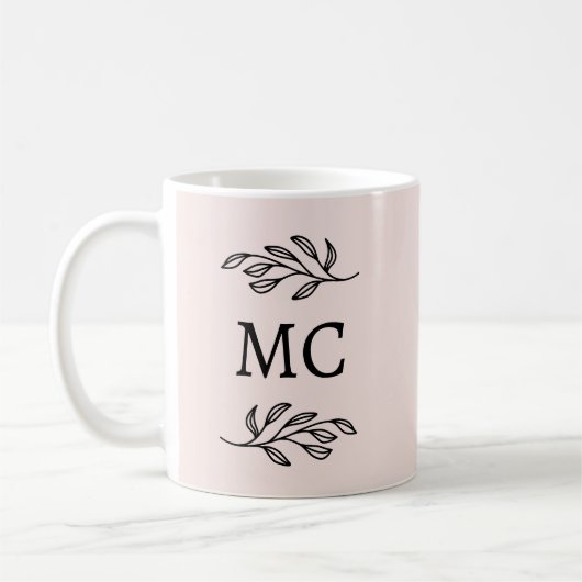 Personalized Monogram Initials Botanical Blush コーヒーマグカップ (左)