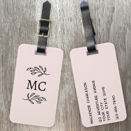 Personalized Monogram Initials Botanical Blush ラゲッジタグ
