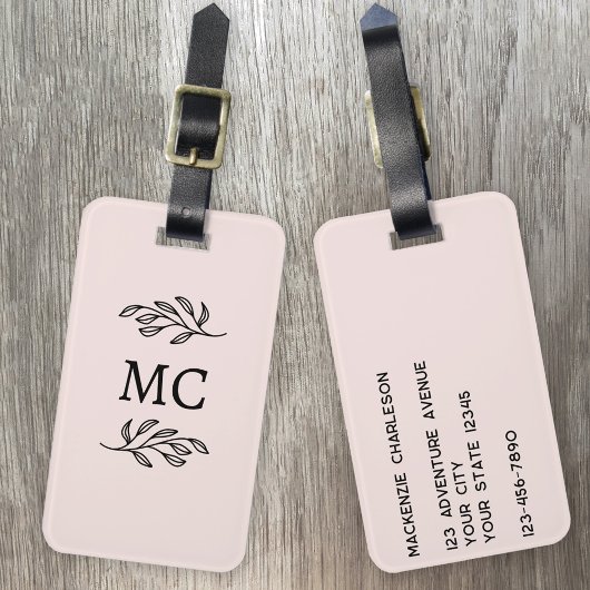 Personalized Monogram Initials Botanical Blush ラゲッジタグ