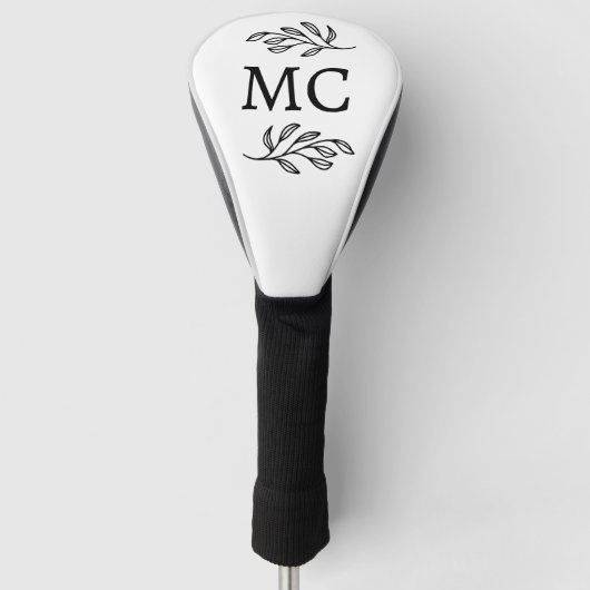 Personalized Monogram Initials Botanical Leaf ゴルフヘッドカバー (正面)