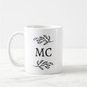 Personalized Monogram Initials Botanical Leaf Art コーヒーマグカップ (左)