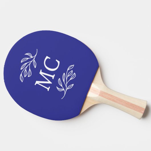 Personalized Monogram Initials Botanical Leaf Blue 卓球ラケット (横)