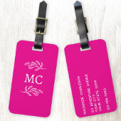Personalized Monogram Initials Botanical Leaf Pink ラゲッジタグ