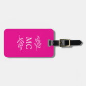 Personalized Monogram Initials Botanical Leaf Pink ラゲッジタグ (正面横)
