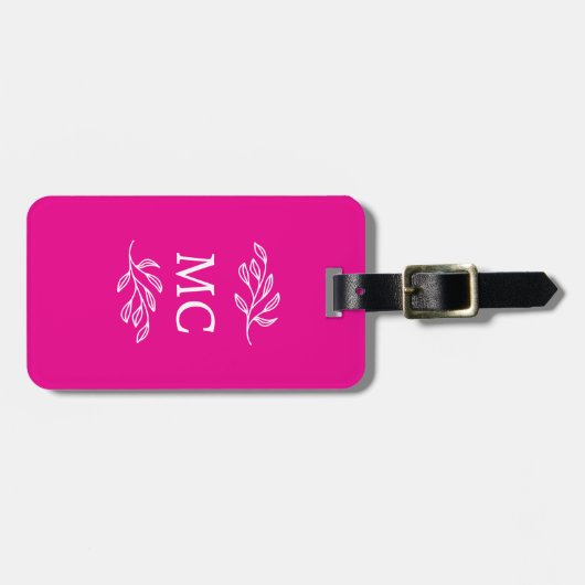 Personalized Monogram Initials Botanical Leaf Pink ラゲッジタグ (正面横)