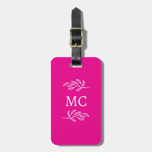 Personalized Monogram Initials Botanical Leaf Pink ラゲッジタグ (正面縦)