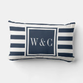 Personalized Monogram Initials Navy Blue Stripe ランバークッション (裏面)