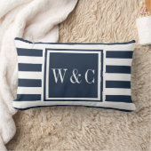 Personalized Monogram Initials Navy Blue Stripe ランバークッション (ブランケット)