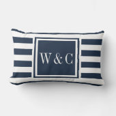 Personalized Monogram Initials Navy Blue Stripe ランバークッション (正面)