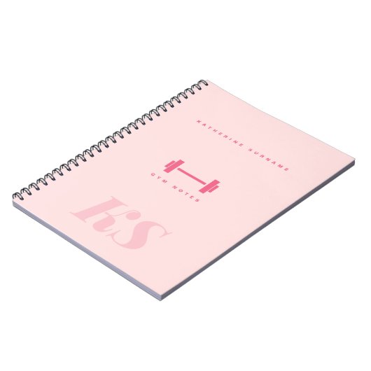 Personalized Monogram Initials Pink Gym Notebook ノートブック (左側)