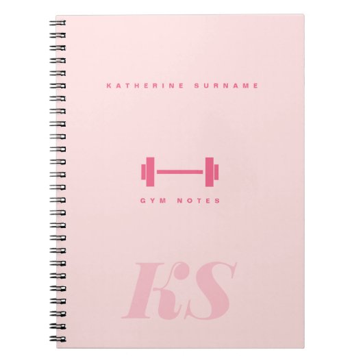 Personalized Monogram Initials Pink Gym Notebook ノートブック (正面)