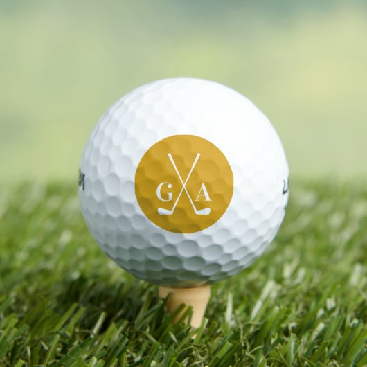 Personalized Monogram initials with Crossed Clubs ゴルフボール (インサイチュ 木)