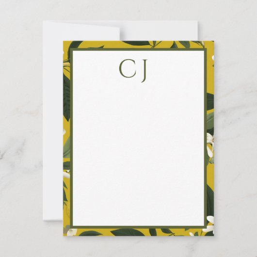 Personalized Monogram Lemon Citrus ノートカード (正面)