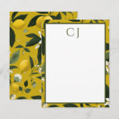 Personalized Monogram Lemon Citrus ノートカード (正面/裏面)