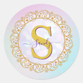 Personalized Monogram Mandala Gold and Blue ラウンドシール (正面)