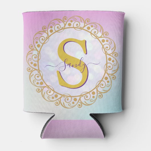 Personalized Monogram Mandala Gold and Blue 缶クーラー (正面)