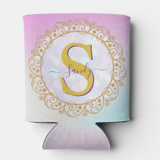 Personalized Monogram Mandala Gold and Blue 缶クーラー (裏面)