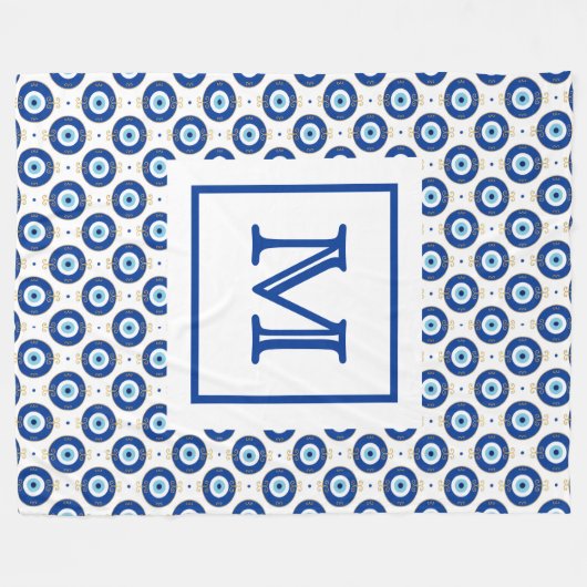 Personalized Monogram Modern Evil Eye Pattern  フリースブランケット (正面(横))