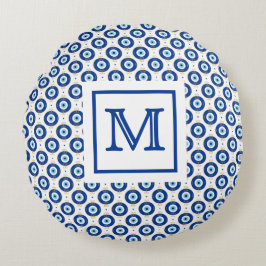 Personalized Monogram Modern Evil Eye Pattern  ラウンドクッション