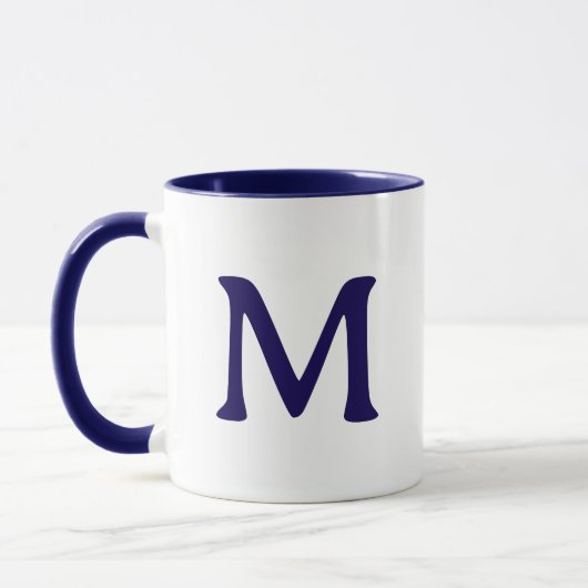 Personalized Monogram Modern Navy Blue White Mug マグカップ (左)