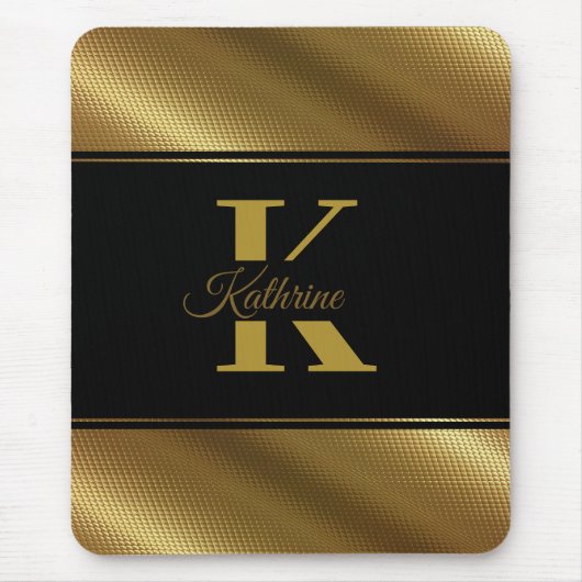 personalized monogram name golden black マウスパッド (正面)