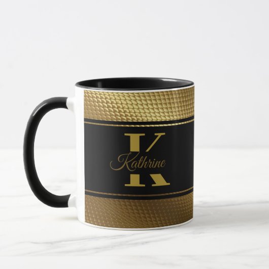 personalized monogram name golden black マグカップ (左)