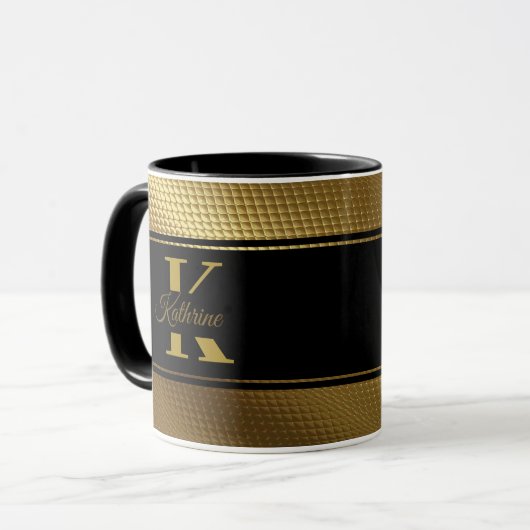 personalized monogram name golden black マグカップ (正面左)