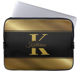 personalized monogram name golden black ラップトップスリーブ