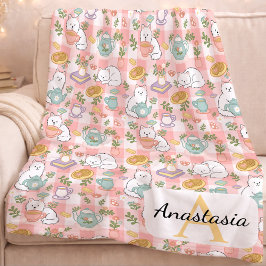 Personalized Monogram Name Pastel High Tea Pink フリースブランケット