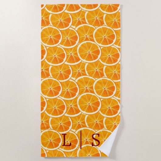 Personalized Monogram Orange Citrus Beach Towel ビーチタオル (正面)
