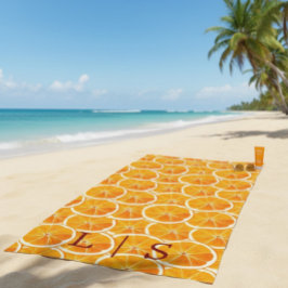 Personalized Monogram Orange Citrus Beach Towel ビーチタオル