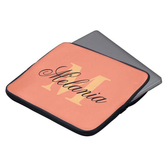 Personalized monogram orange colour laptop sleeve ラップトップスリーブ (正面上部)