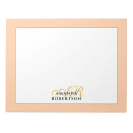 Personalized Monogram Peach Gold Black Stylish  ノートパッド